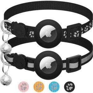 2 Pack Airtag Cat Collar Breakaway with Bell,Reflective Kitten Collar Apple tag